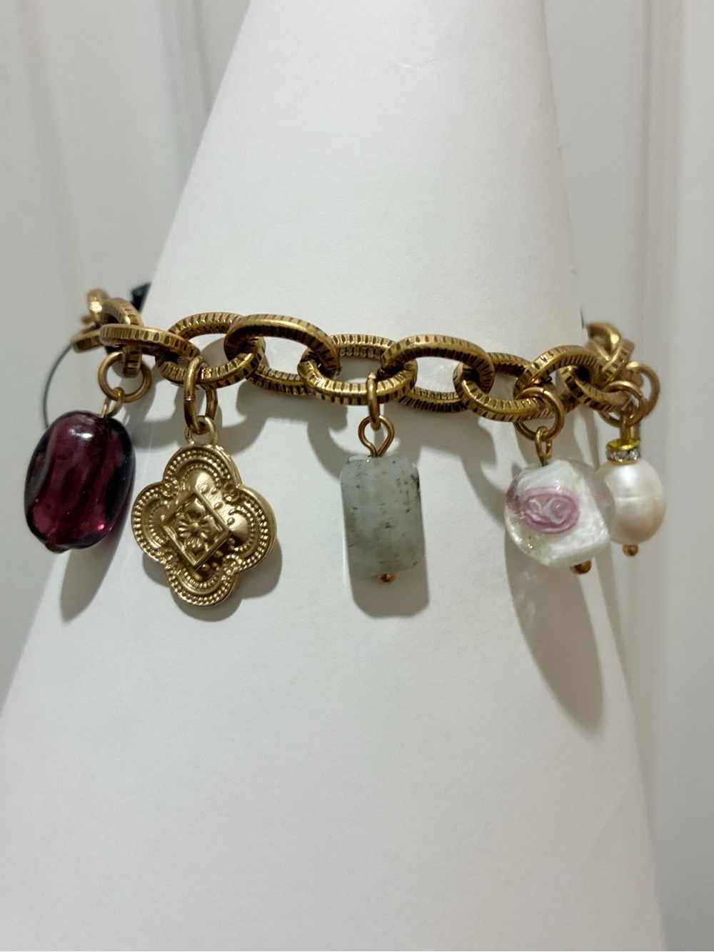 Chico’s Charm Bracelet with Multicolor Gem and Pearl Charms